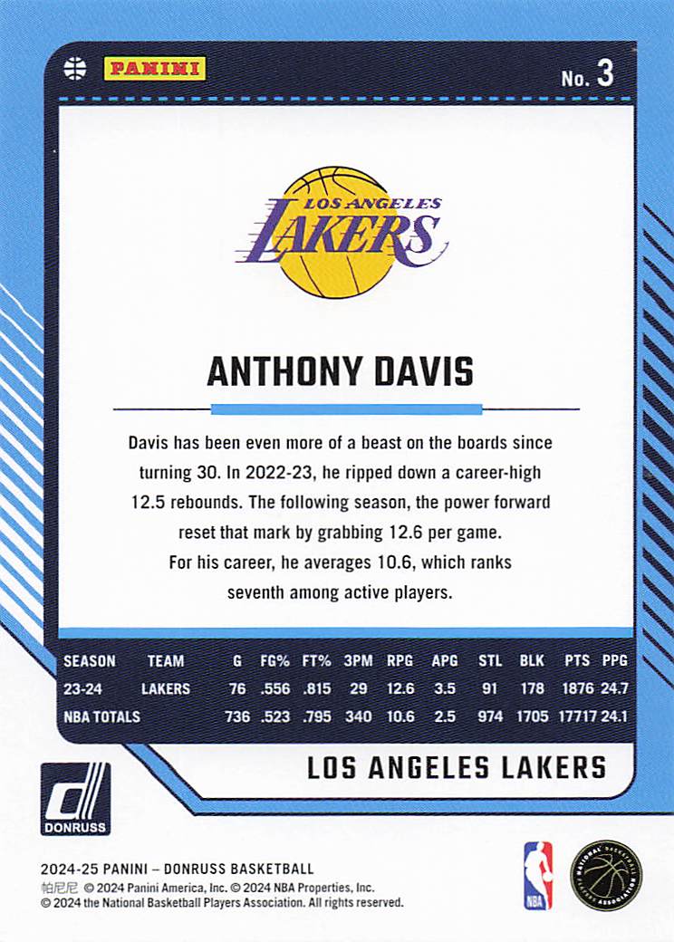 2024-25 Donruss Basketball Anthony Davis #3