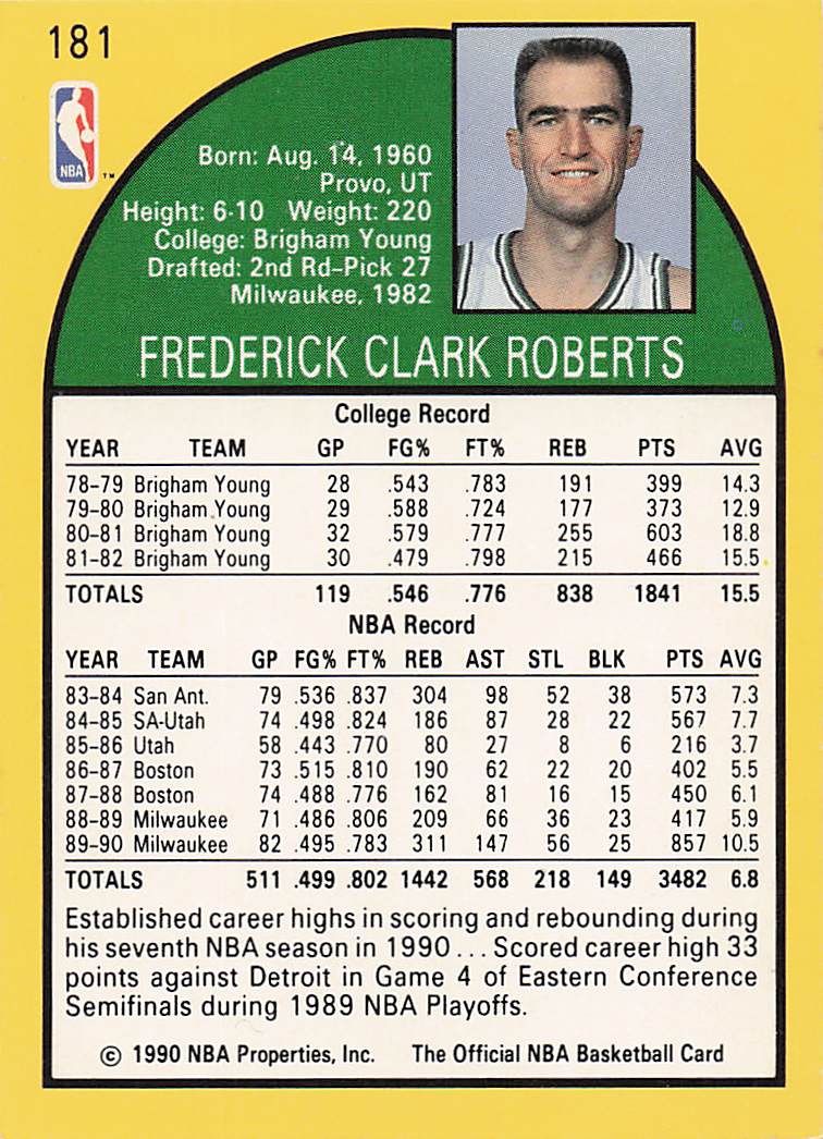 1990-91 Hoops Basketball Fred Roberts #181