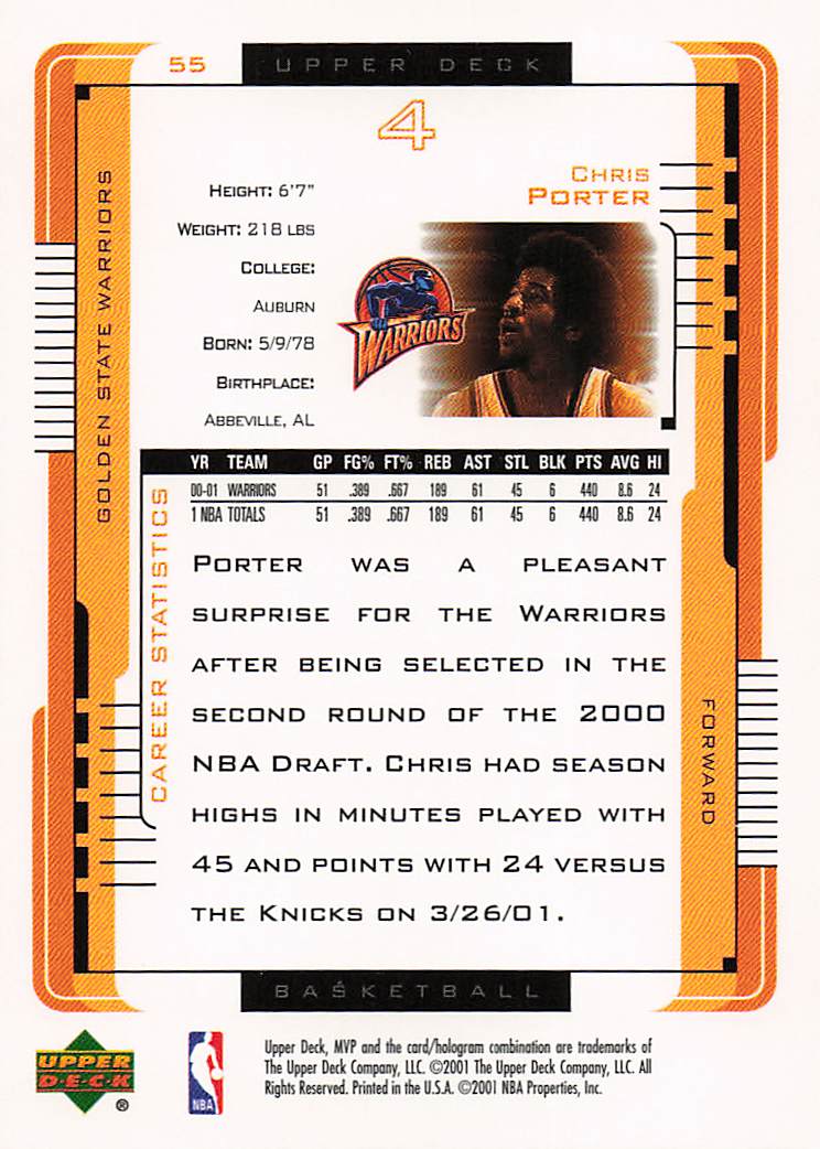 2001-02 Upper Deck MVP Basketball Chris Porter #55