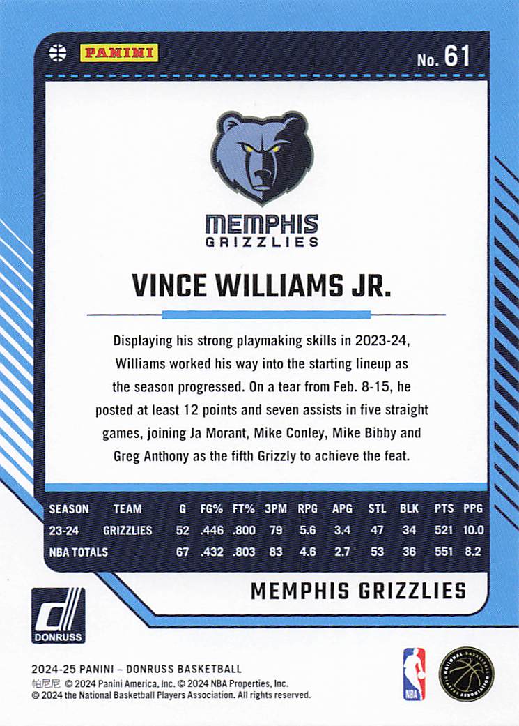 2024-25 Donruss Basketball Vince Williams Jr. #61