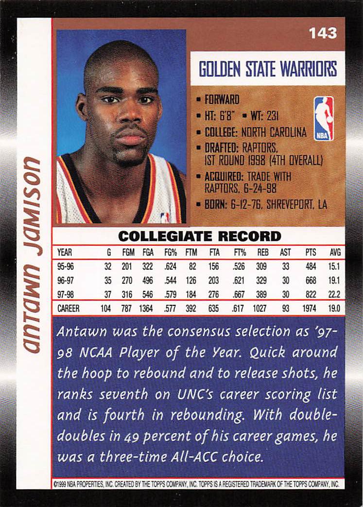 1998-99 Topps Basketball Antawn Jamison #143 Rookie