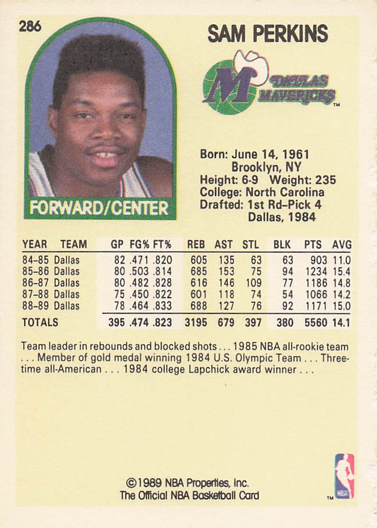 1989-90 Hoops Basketball Sam Perkins #286