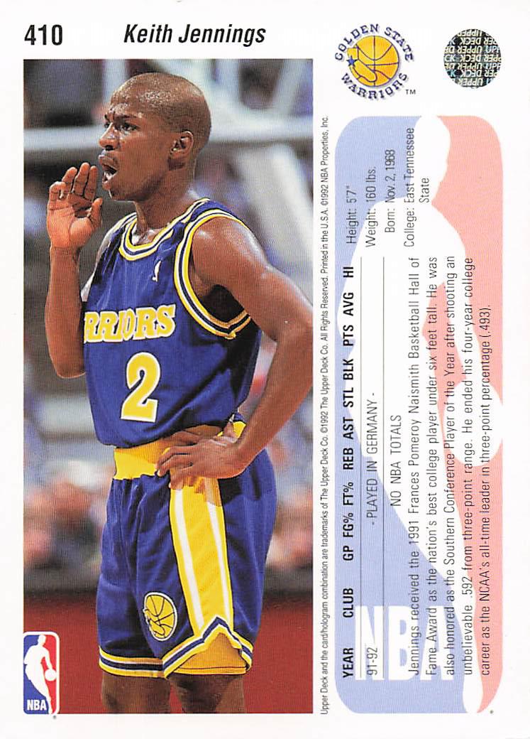 1992-93 Upper Deck Basketball Keith Jennings #410 Rookie