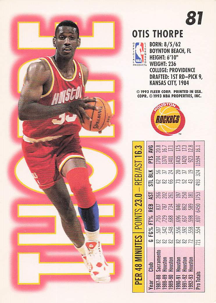 1993-94 Fleer Basketball Otis Thorpe #81