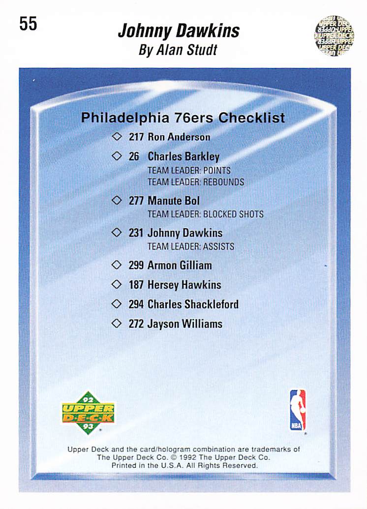 1992-93 Upper Deck Basketball Johnny Dawkins #55