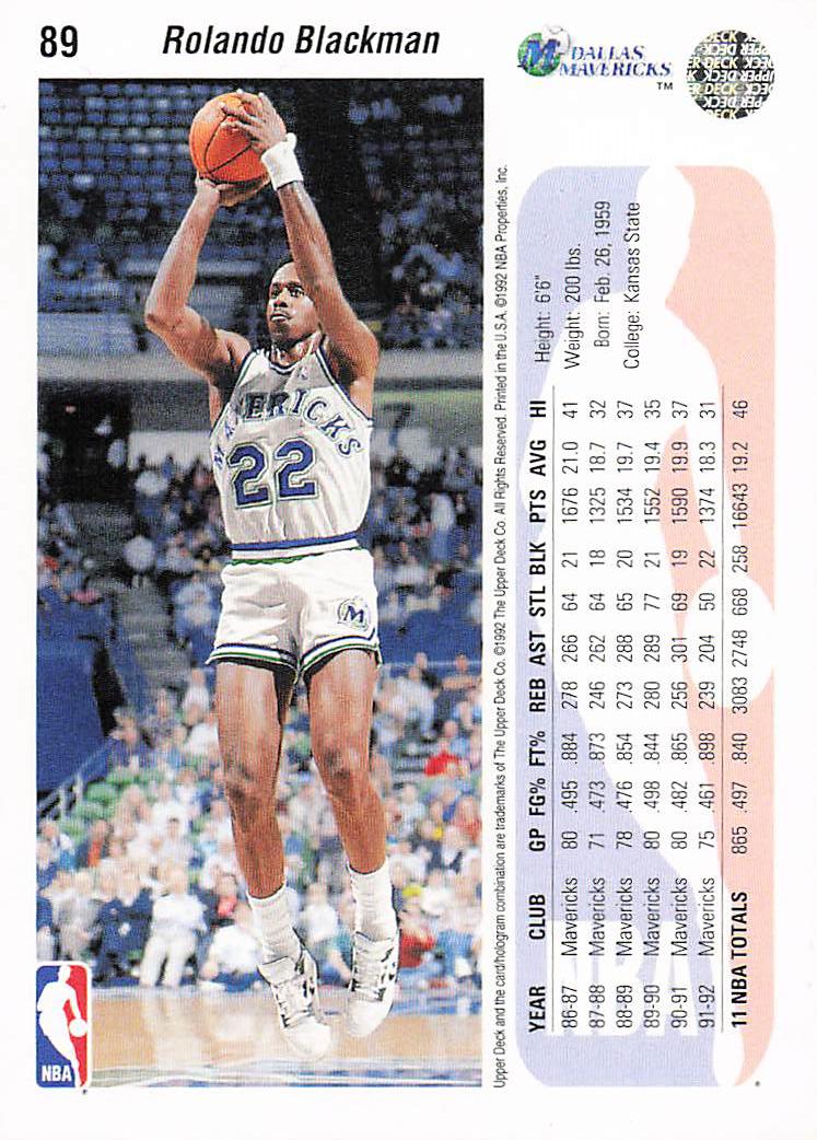 1992-93 Upper Deck Basketball Rolando Blackman #89