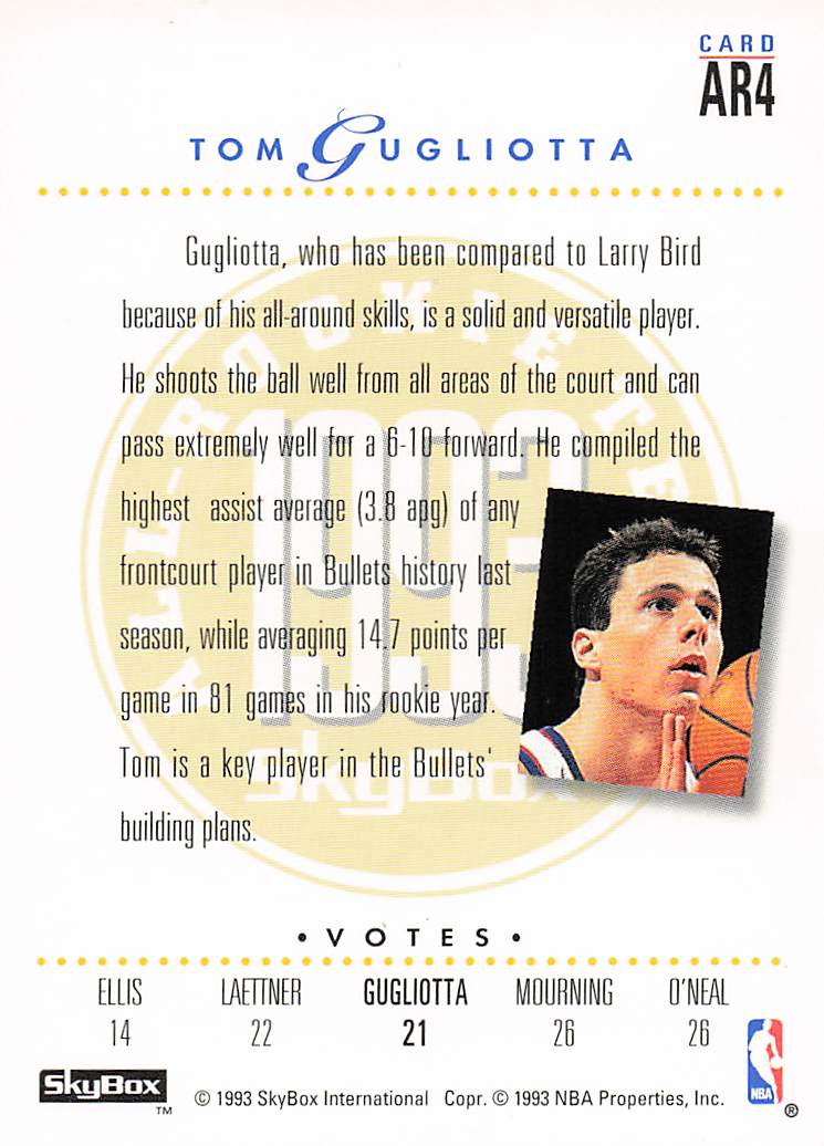 1993-94 SkyBox Premium Basketball NBA All-Rookie Team Tom Gugliotta #AR4