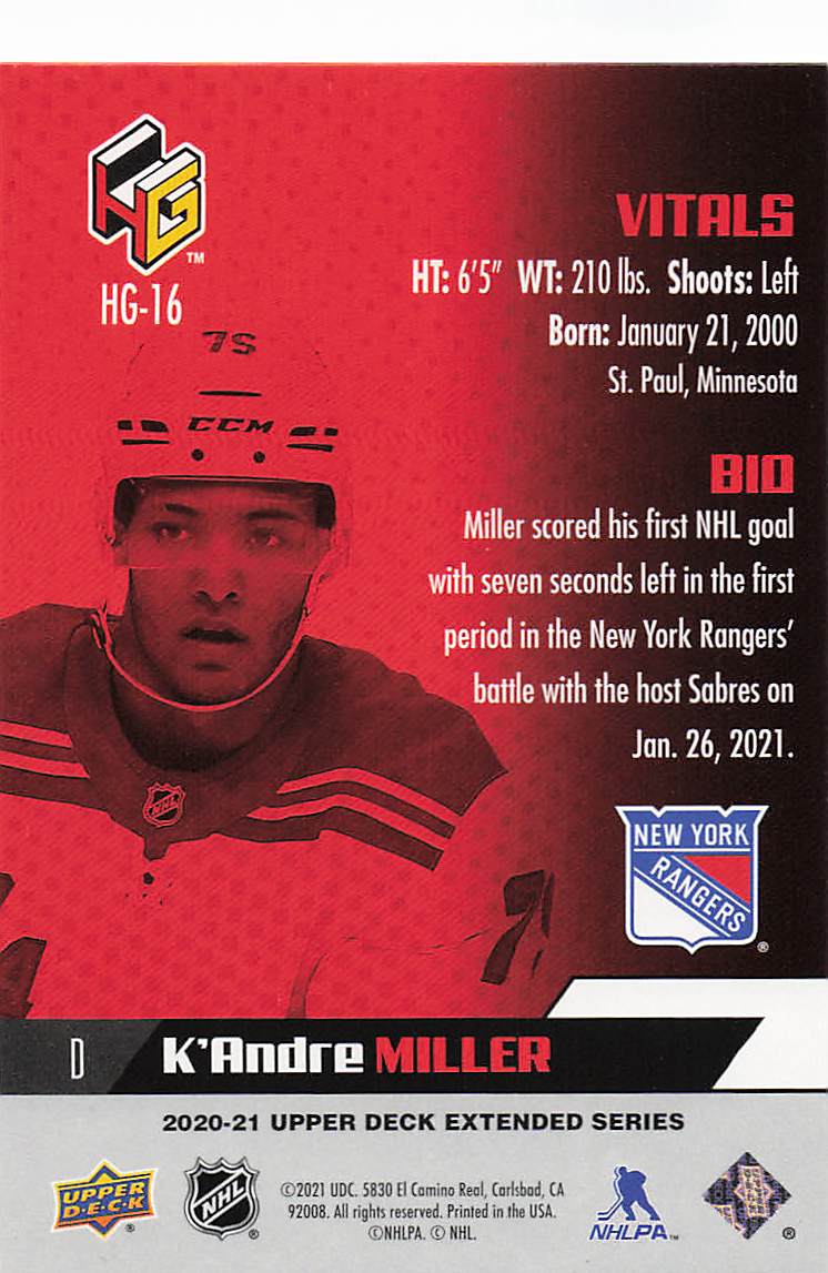 2020-21 Upper Deck Hockey HoloGrFx Rookies K'Andre Miller #HG-16