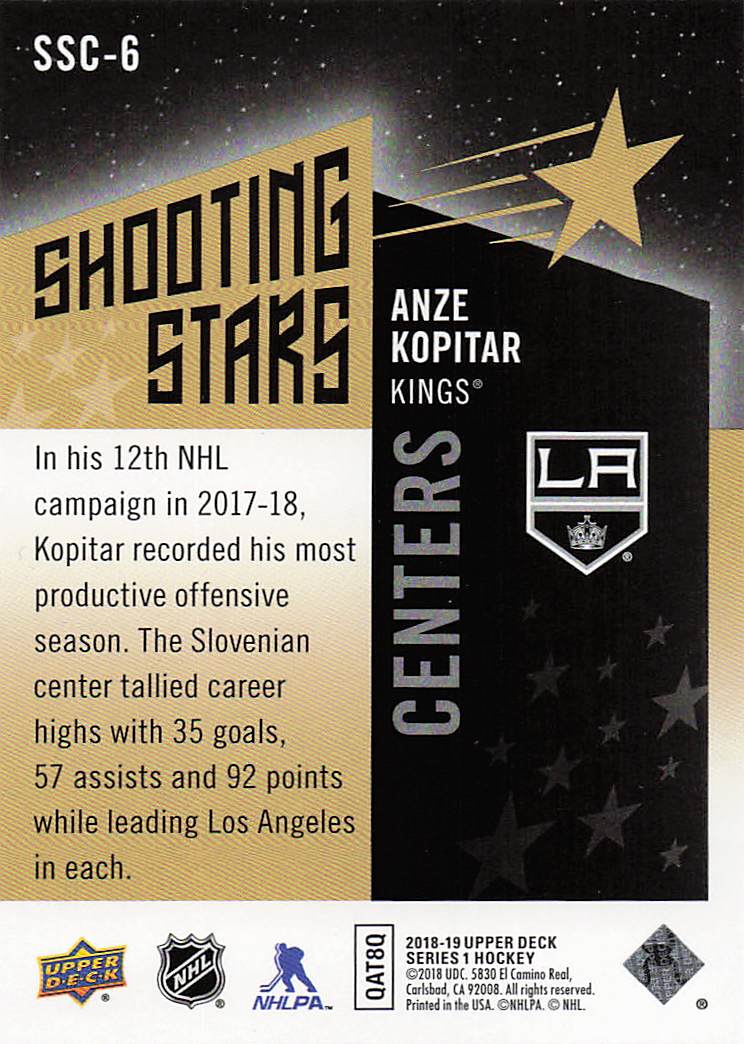 2018-19 Upper Deck Hockey Shooting Stars Centers Black Anze Kopitar #SSC-6