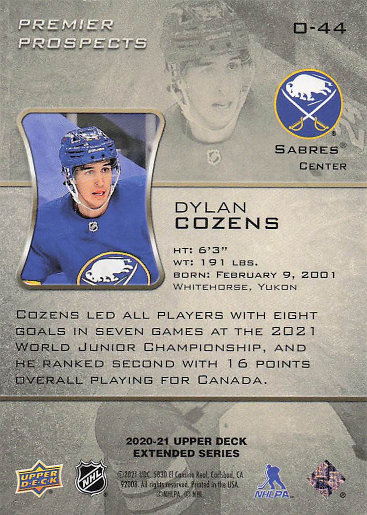 2020-21 Upper Deck Hockey Ovation Dylan Cozens #O-44