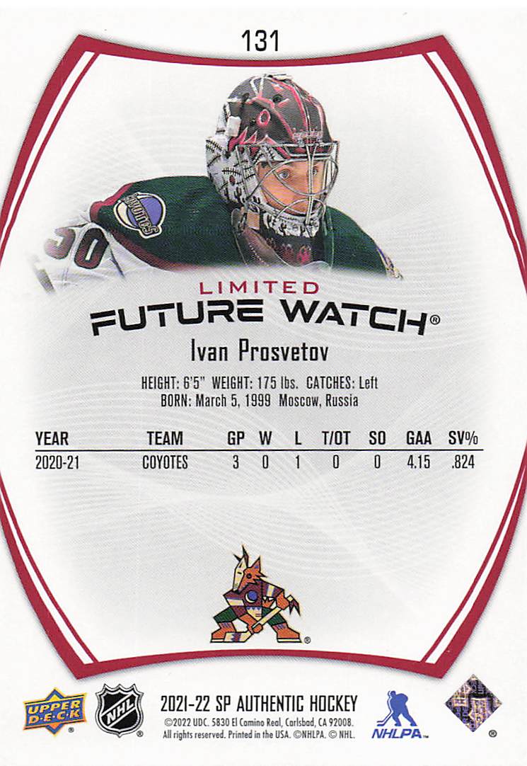 2021-22 SP Authentic Hockey Limited Red Ivan Prosvetov #131