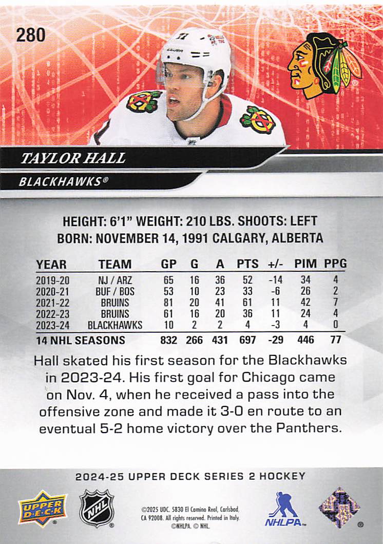 2024-25 Upper Deck Hockey Taylor Hall #280