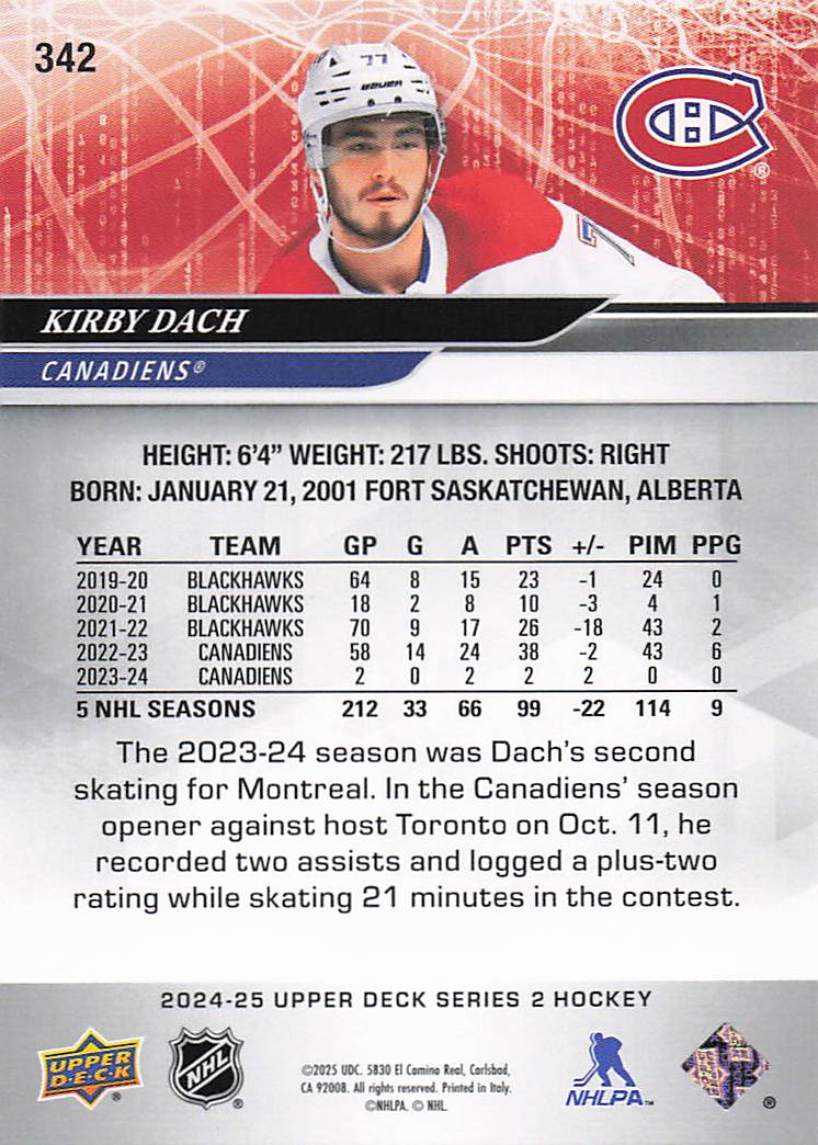 2024-25 Upper Deck Hockey Kirby Dach #342