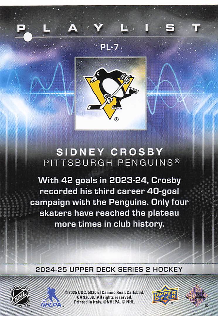 2024-25 Upper Deck Hockey Playlist Sidney Crosby #PL-7