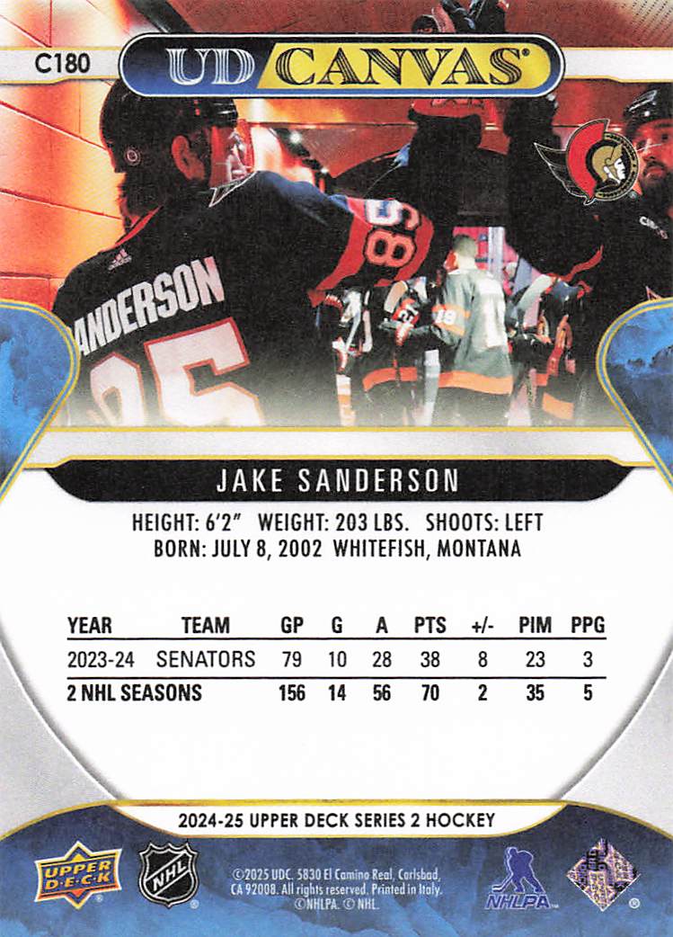 2024-25 Upper Deck Hockey UD Canvas Jake Sanderson #C180