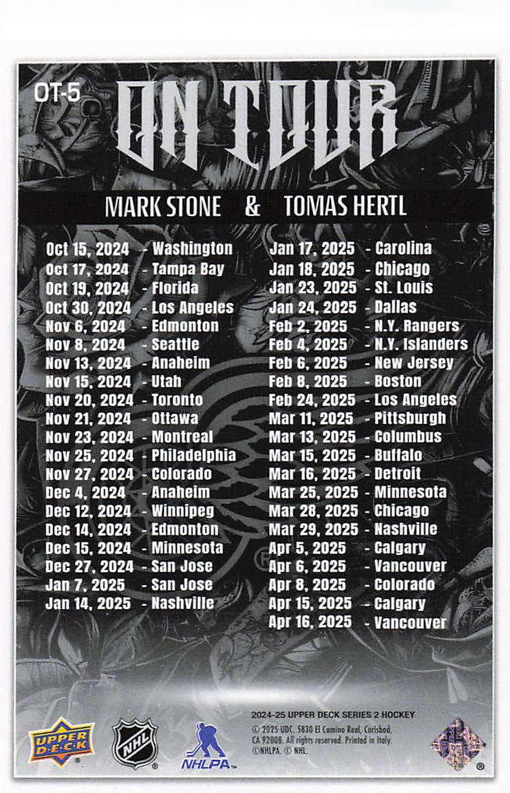 2024-25 Upper Deck Hockey On Tour Mark Stone / Tomas Hertl #OT-5