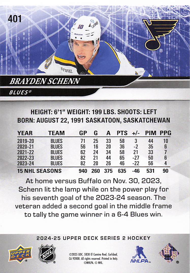 2024-25 Upper Deck Hockey Brayden Schenn #401