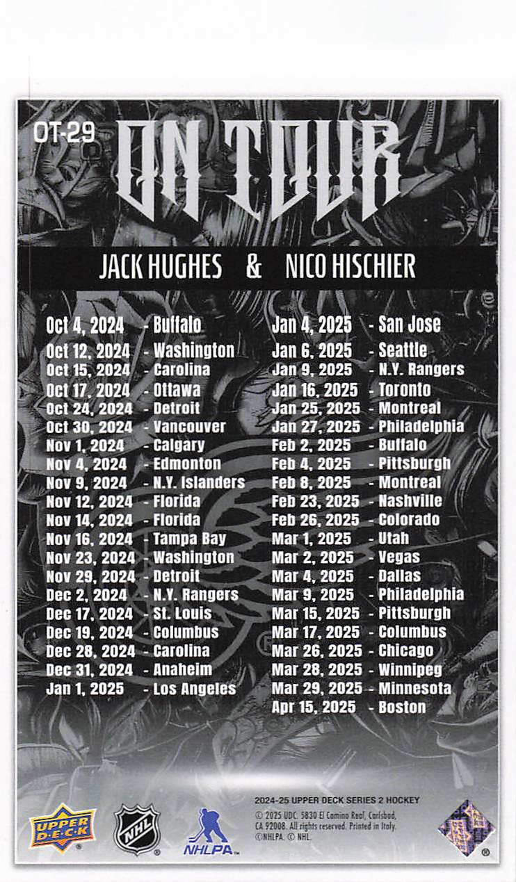 2024-25 Upper Deck Hockey On Tour Jack Hughes / Nico Hischier #OT-29