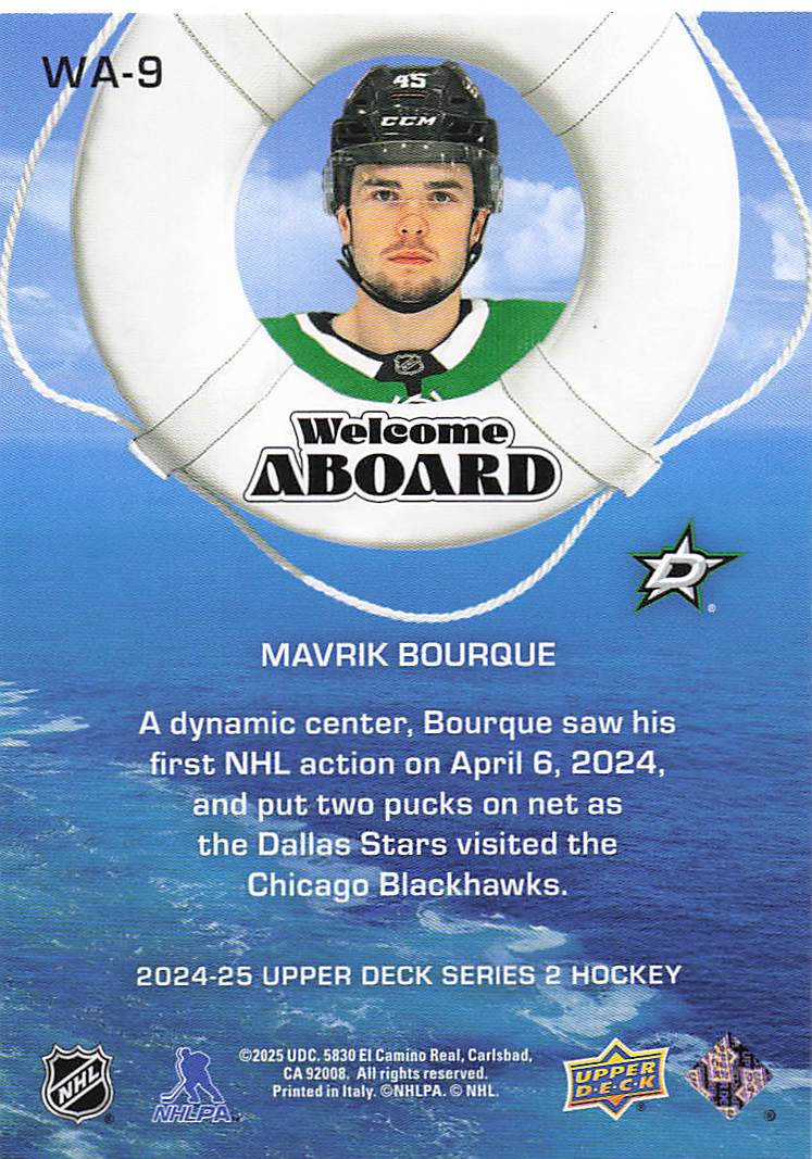 2024-25 Upper Deck Hockey Welcome Aboard Mavrik Bourque #WA-9