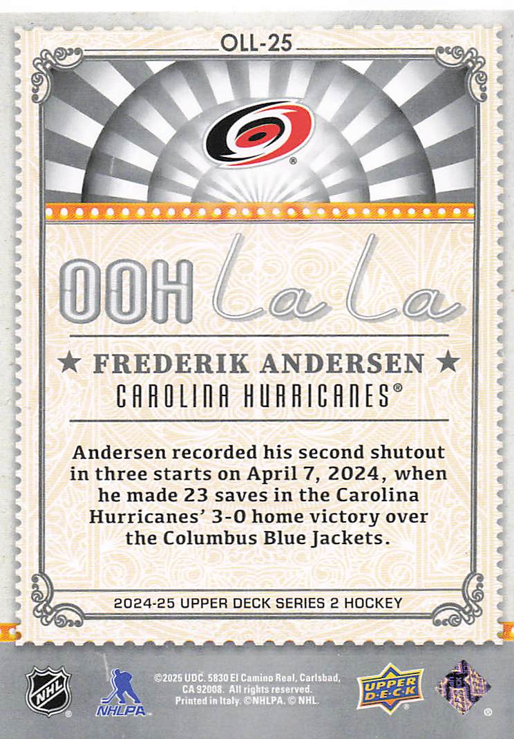 2024-25 Upper Deck Hockey Ooh La La Frederik Andersen #OLL-25