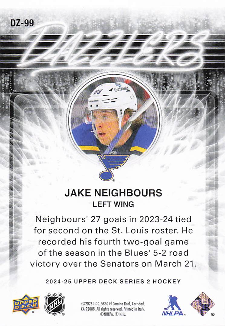 2024-25 Upper Deck Hockey Dazzlers Orange Jake Neighbours #DZ-99