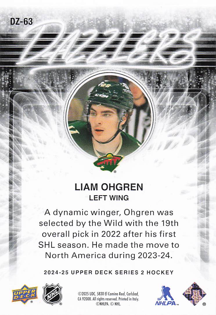 2024-25 Upper Deck Hockey Dazzlers Orange Liam Ohgren #DZ-63