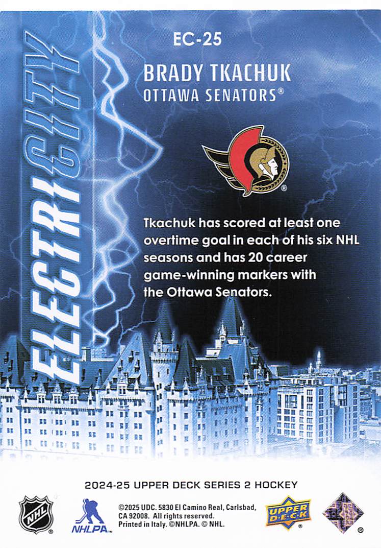 2024-25 Upper Deck Hockey ElectriCITY Brady Tkachuk #EC-25
