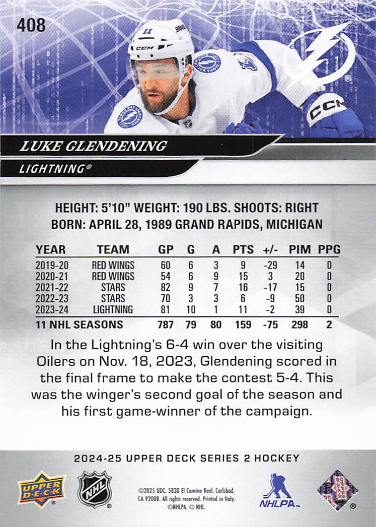 2024-25 Upper Deck Hockey Luke Glendening #408