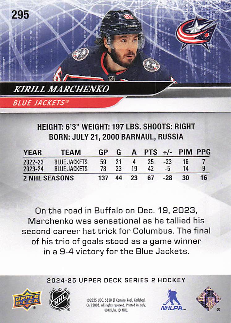 2024-25 Upper Deck Hockey Kirill Marchenko #295