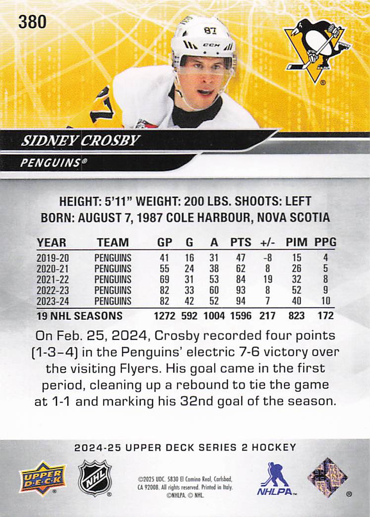 2024-25 Upper Deck Hockey Sidney Crosby #380