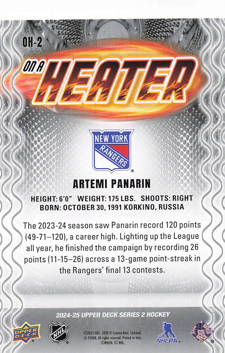 2024-25 Upper Deck Hockey On a Heater Artemi Panarin #OH-2