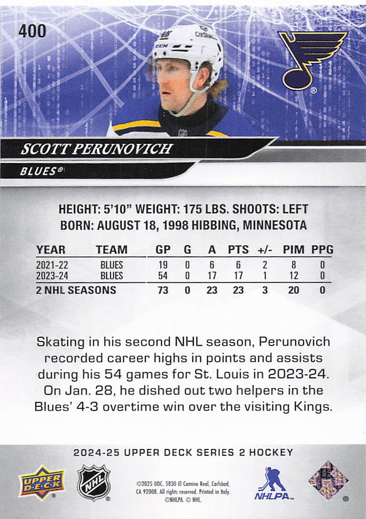 2024-25 Upper Deck Hockey Scott Perunovich #400