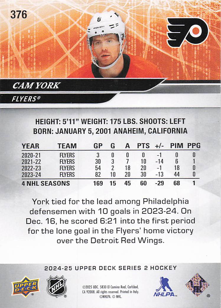 2024-25 Upper Deck Hockey Cam York #376