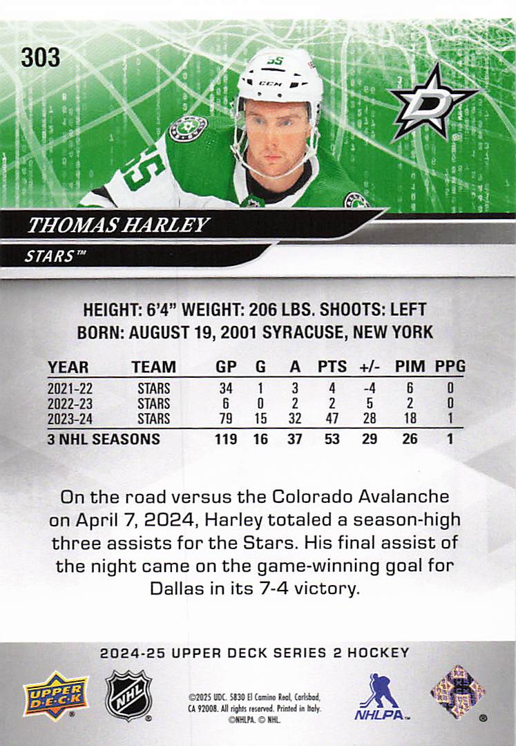 2024-25 Upper Deck Hockey Deluxe Thomas Harley #303