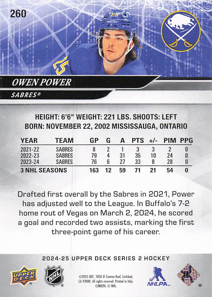 2024-25 Upper Deck Hockey Owen Power #260