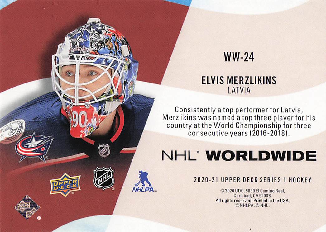 2020-21 Upper Deck Hockey NHL Worldwide Elvis Merzlikins #WW-24