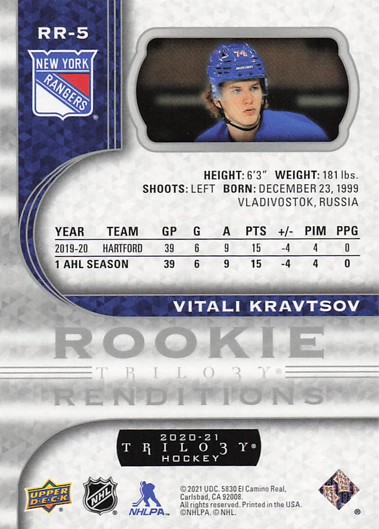 2020-21 Upper Deck Trilogy Hockey Rookie Renditions Vitali Kravtsov #RR-5