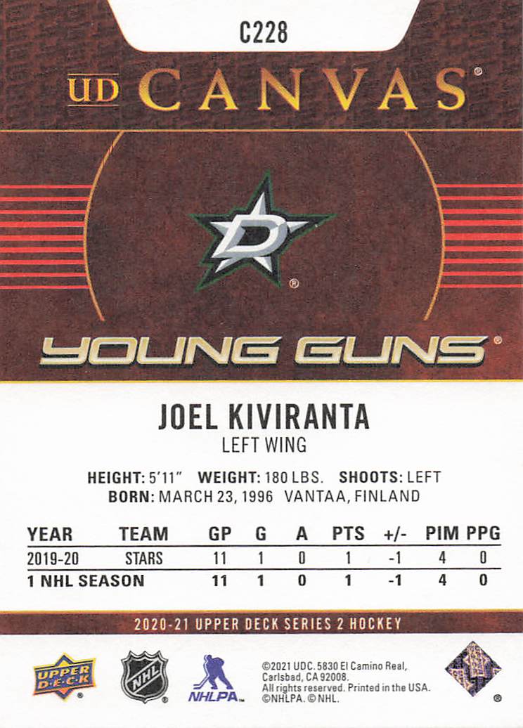 2020-21 Upper Deck Hockey UD Canvas Joel Kiviranta #C228