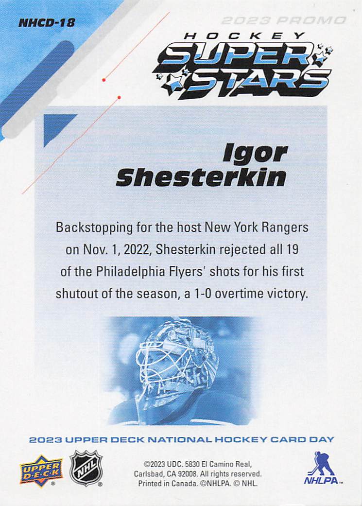 2023 Upper Deck National Hockey Card Day Hockey Igor Shesterkin #NHCD-18