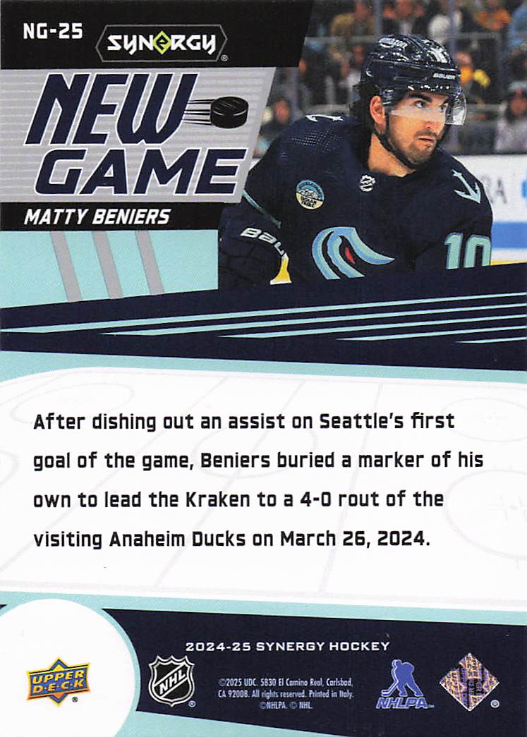 2024-25 Upper Deck Synergy Hockey New Game Matty Beniers #NG-25