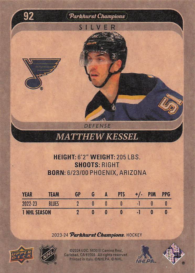 2023-24 Parkhurst Champions Hockey Silver Matthew Kessel #92