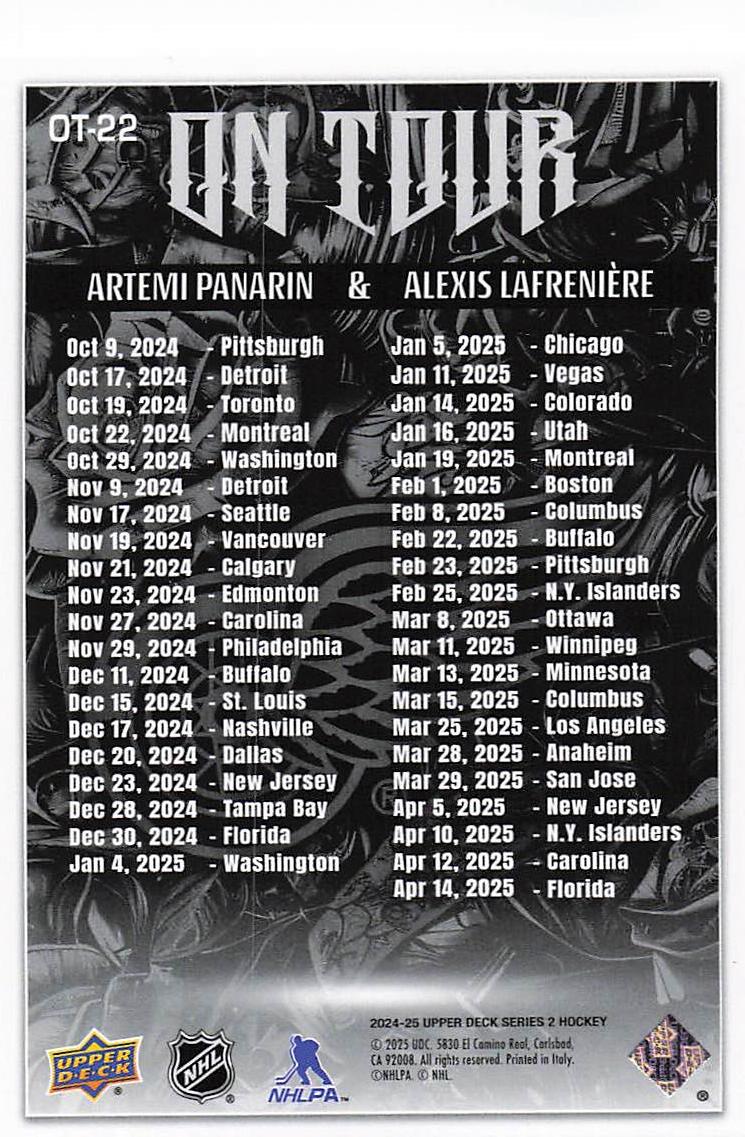 2024-25 Upper Deck Hockey On Tour Artemi Panarin / Alexis Lafreniere #OT-22
