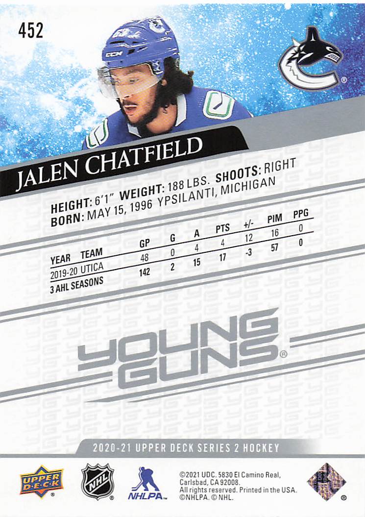 2020-21 Upper Deck Hockey UD High Gloss Jalen Chatfield #452 Rookie