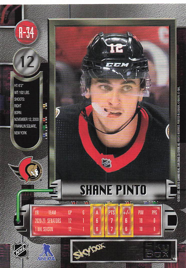 2021-22 SkyBox Metal Universe Hockey 1997-98 Retro Rookies Shane Pinto #R-34