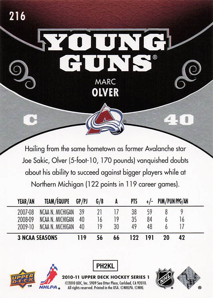 2010-11 Upper Deck Hockey Mark Olver #216 Rookie