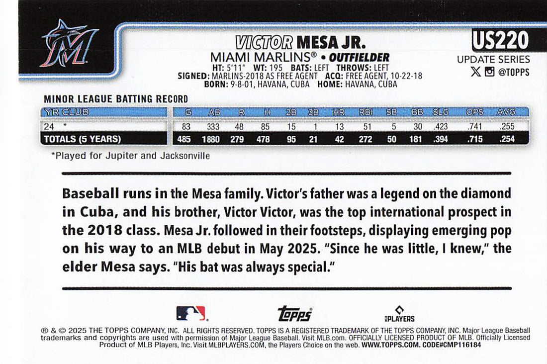 2025 Topps Update Baseball Victor Mesa Jr. #US220 Rookie