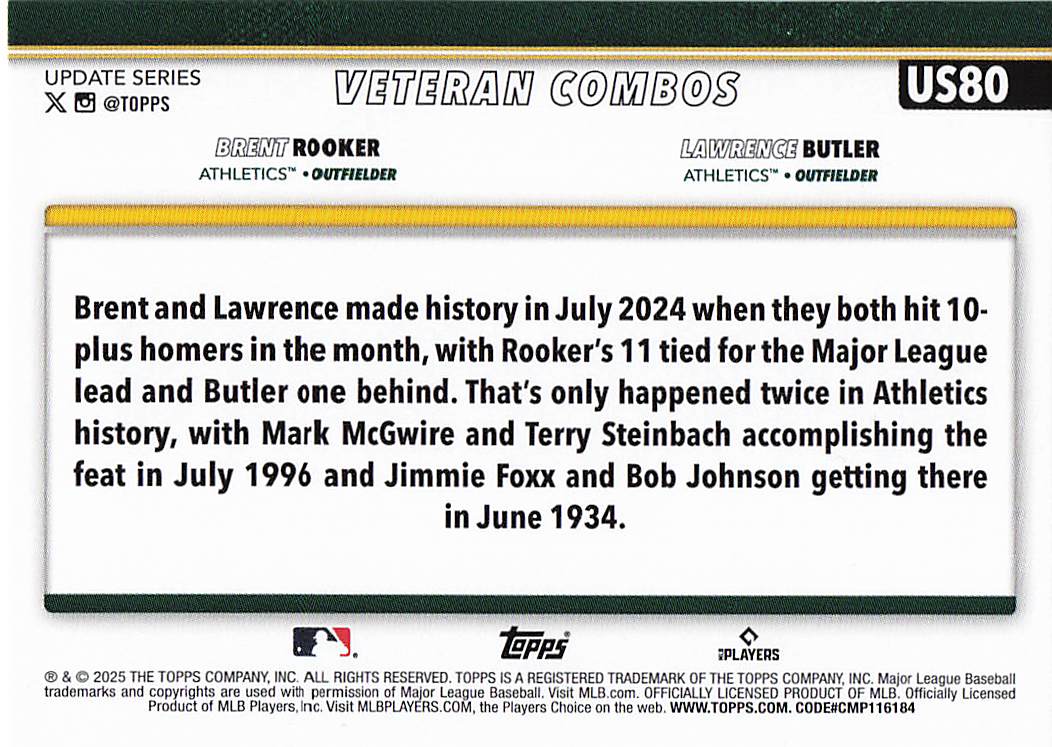 2025 Topps Update Baseball Lumber Kings Lawrence Butler / Brent Rooker #US80