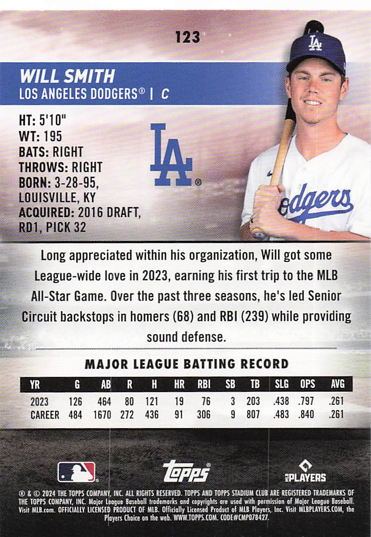 2024 Stadium Club Baseball Will Smith #123