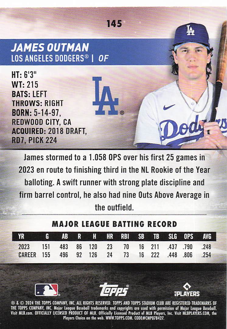 2024 Stadium Club Baseball James Outman #145