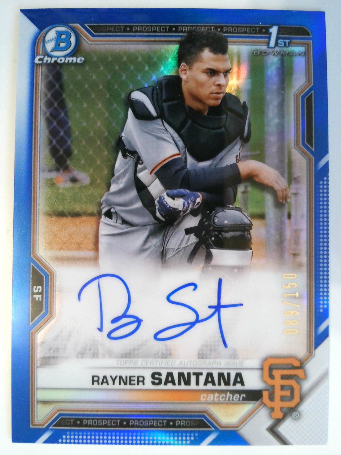 2021 Bowman Chrome Prospect Autographs Blue 089/150 Rayner Santana #CPA-RS